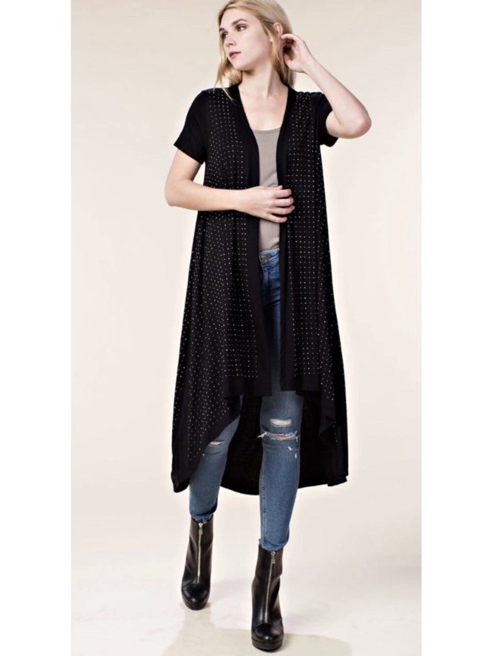 VOCAL cardigan black BOHEMIAN stones HIPPIE DUSTER shirt western Size Large